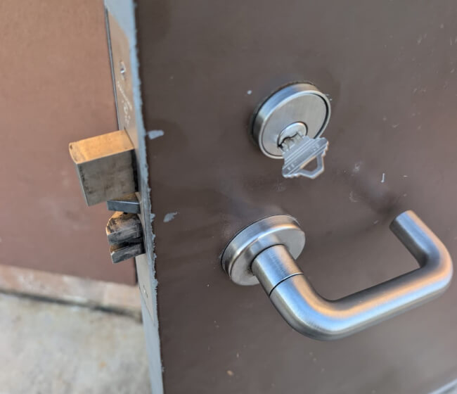 Commercial lock installation with a lever handle in Dallas