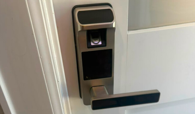 Smart lock with fingerprint keypad installed in College Station home